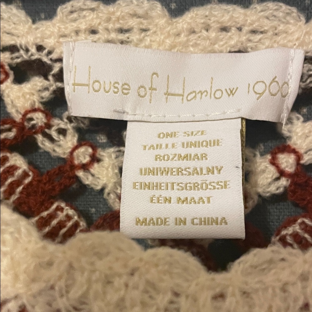 🌙HOUSE OF HARLOW 1960 Bohemian Fringe Poncho Sweater - Cream and Brown🌙 - Picture 2 of 4